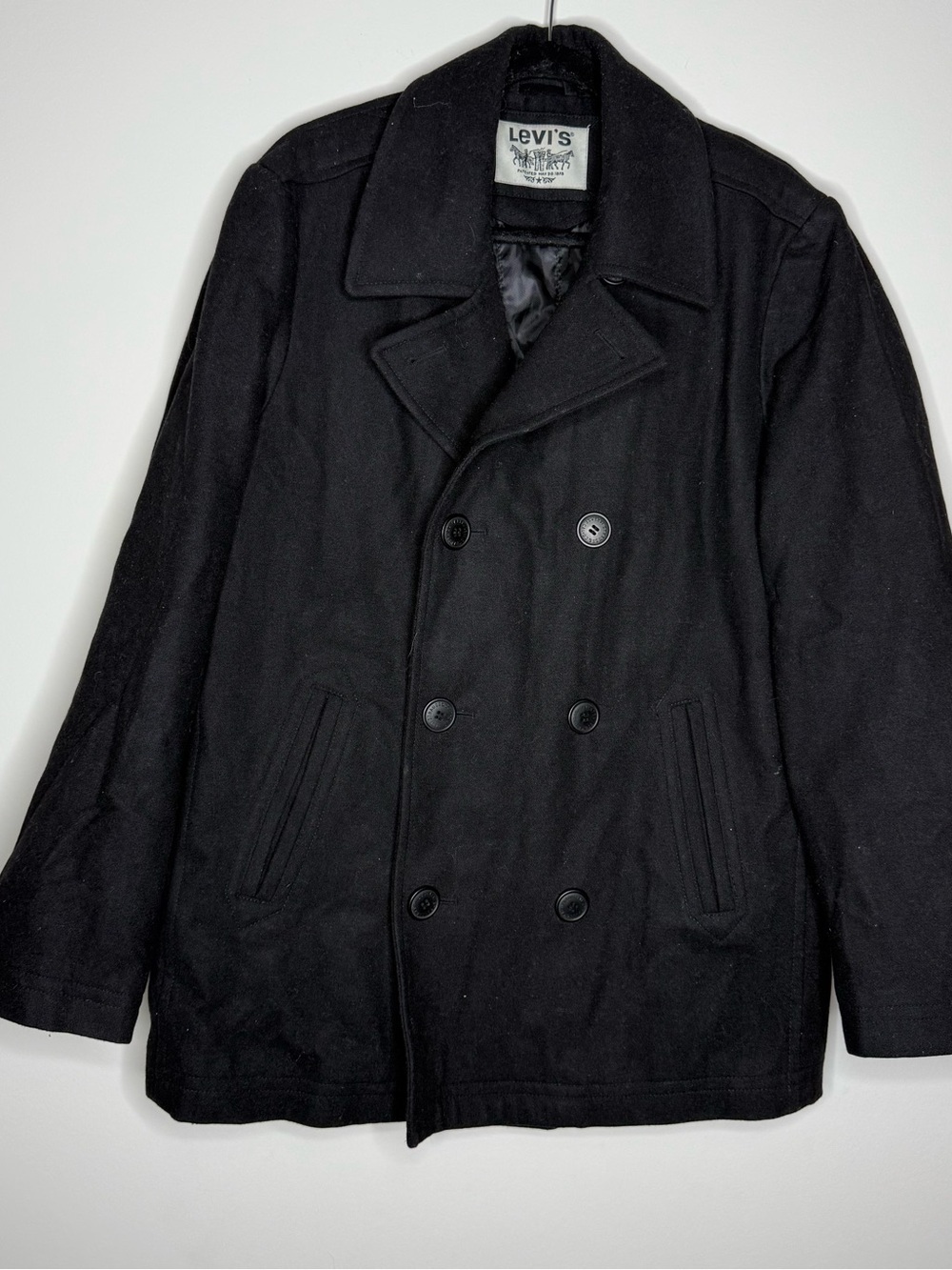 Levi's black double-breasted wool blend pea coat - Picture 5 of 11